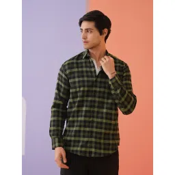 Indian Needle Olive Cotton Regular fit Checks Shirt image 1