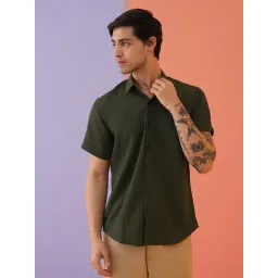 Indian Needle Olive Regular fit Striped Shirt-picture-20