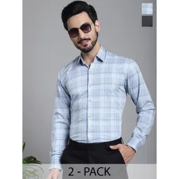 Indian Needle Pack Of 2 Classic Checked Formal Shirts-picture-13