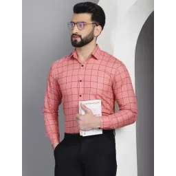 Indian Needle Peach Regular Fit Check Cotton Shirt-picture-35