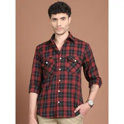 Indian Needle Red Cotton Regular Fit Checks Shirt-picture-27