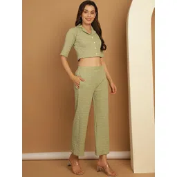 Indian Needle Self design Lapel Neck Top With Flared Trouser-picture-25