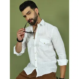 Indian Needle White Cotton Regular Fit Solid Casual Shirt-picture-15