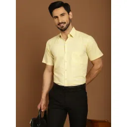 Indian Needle Yellow Pure Cotton Regular Fit Shirt-picture-16