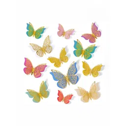INDIAN ROYALS 12-Pcs Yellow & Pink Butterfly Self-AdhesiveWallStickers-picture-22