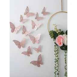 INDIAN ROYALS 12Pcs Pink Waterproof Butterfly Self Adhesive Wall Stickers-picture-41