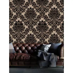 INDIAN ROYALS Black & Beige Printed Damask Design Waterproof Wallpaper-picture-35