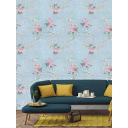 INDIAN ROYALS Blue & Pink Flower Printed Self-Adhesive Wallpaper-picture-10