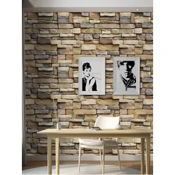INDIAN ROYALS Brown Printed Brick Stone Self Adhesive Peel & Stick Waterproof Wallpaper-picture-31