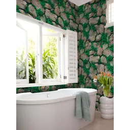 INDIAN ROYALS Green & Brown Printed Stone Peel and Stick Waterproof Wallpaper-image-15