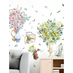 INDIAN ROYALS Green & Pink Small Flower Vase Beside Cabinet Printed Wall Stickers-picture-31