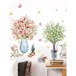 INDIAN ROYALS Green & Pink Small Flower Vase Self Adhesive Wall Sticker-image-43