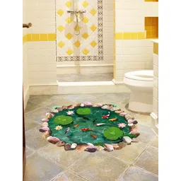 INDIAN ROYALS Green & Red Pond Fishes Flowers Leaves Printed Waterproof Wall Sticker-picture-21