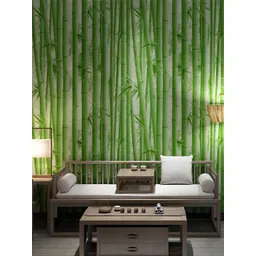 INDIAN ROYALS Green & White Printed Bamboo Design Home Dcor Waterproof Wallpaper-image-38