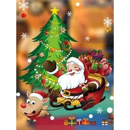 INDIAN ROYALS Santa Claus With Christmas Tree Design Self Adhesive Wall Sticker-picture-38