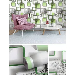 INDIAN ROYALS White & Green Printed Geometric With Flower Design Waterproof Wall Sticker-picture-36