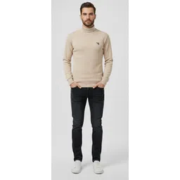indian solley Men Solid Turtle Neck Beige Sweater-picture-14