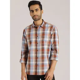 Indian Terrain Chiseled Tartan Checked Pure Cotton Slim Fit Casual Shirt-picture-36