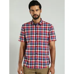 Indian Terrain Classic Slim Fit Tartan Checked Spread Collar Cotton Shirt-picture-30