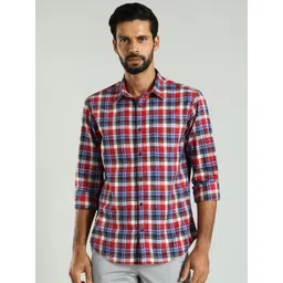 Indian Terrain Classic Slim Fit Tartan Checked Spread Collar Cotton Shirt-picture-22