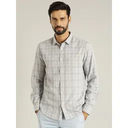 Indian Terrain Classic Spread Collar Tartan Checked Slim Fit Opaque Casual Cotton Shirt image 1