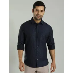 Indian Terrain Dark Blue Slim Fit Self Design Shirt-picture-24