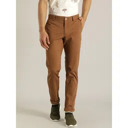 Indian Terrain Men Brooklyn Mid Rise Plain Pure Cotton Slim Fit Chinos Trousers-picture-17