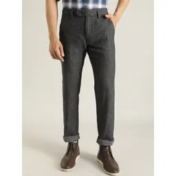 Indian Terrain Men Brooklyn Slim Fit Cotton Linen Trousers-picture-39