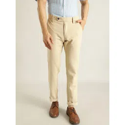 Indian Terrain Men Brooklyn Slim Fit Linen Cotton Chino Trousers-picture-23