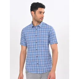 Indian Terrain Men Classic Slim Fit Tartan Checked Spread Collar Cotton Casual Shirt-picture-25