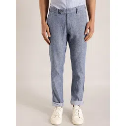 Indian Terrain Men Mid-Rise Textured Brooklyn Slim Fit Chinos Trousers-picture-21