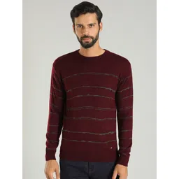 Indian Terrain Striped Round Neck Pure Acrylic Sweater-picture-12