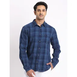 Indian Terrain Windowpane Checks Checked Spread Collar Classic Pure Cotton Slim Fit Shirt-picture-10