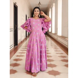 Indian Virasat Purple Floral Cotton Ethnic Maxi Dress-picture-24