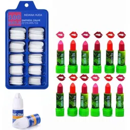 indiana huda 100 Pcs Reusable Acrylic False Nails With Nail Glue & Green Tea Long Lasting Matte Finish Lipstick-picture-34