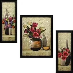 Indianara 3 Pc Set of Floral Paintings (1056) Without Glass 5.2 X 12.5, 9.5 X 12.5, 5.2 X 12.5 Inch-Multicolour-picture-12