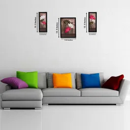 Indianara 3 Pc Set of Floral Paintings Without Glass 5.2 X 12.5, 9.5 X 12.5, 5.2 X 12.5 Inch-Multicolour image 5