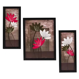 Indianara 3 Pc Set of Floral Paintings Without Glass 5.2 X 12.5, 9.5 X 12.5, 5.2 X 12.5 Inch-Multicolour image 1