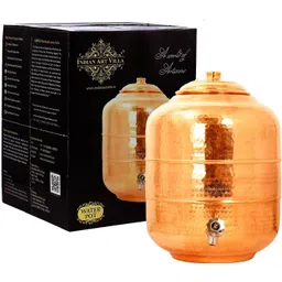 indianartvilla Pure Copper water pot/matka/dispenser for home and kitchen Pure Copper Water Pot Storage Tank With Tap Kitchen Home Garden Health Ayurveda 7 L Drum-picture-17