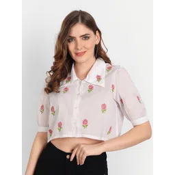 Indiankala4u Floral Print Shirt Style Cotton Crop Top-picture-13