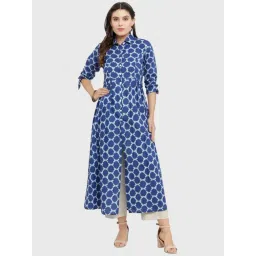 Indibelle Blue Cotton Printed A Line Kurta-picture-19