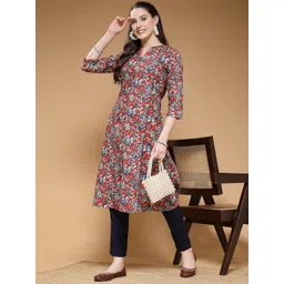 Indibelle Floral Printed A-Line Pure Cotton Kurta-picture-15