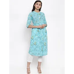 Indibelle Women Blue & White Printed Kurta with Trousers-picture-41
