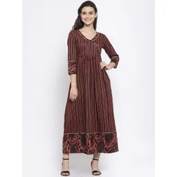 Indibelle Women Coffee Brown Striped Printed Maxi Dress-picture-19