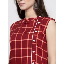 Indibelle Women Maroon & Orange Checked Straight Kurta image 4