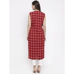 Indibelle Women Maroon & Orange Checked Straight Kurta image 3