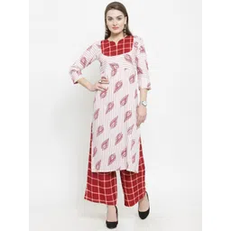 Indibelle Women Maroon & White Printed Kurta with Palazzos-picture-17
