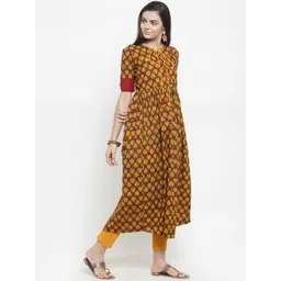 Indibelle Women Maroon & Yellow Printed A-Line Kurta-picture-13