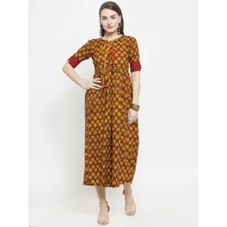 Indibelle Women Maroon Printed Fit and Flare Dress-picture-15