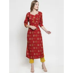 Indibelle Women Maroon Printed Straight Kurta-picture-12